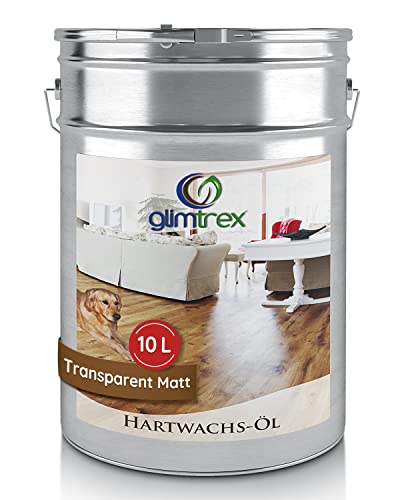 glimtrex® Hartwachsöl matt (10,0l) - nachhaltiges Hartwachsöl farblos für Holz schützt und pflegt – Holzöl innen anwendbar als Arbeitsplattenöl, Parkettpflege und Öl für Holztisch von Glimtrex