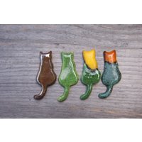 Bunte Katzenmagnete, Keramik Magnete, Kühlschrankmagnet, Grüne Katze, Goldene Gelbe Süßer Kleines Geschenk, Orange von GlinianaKoniczynka