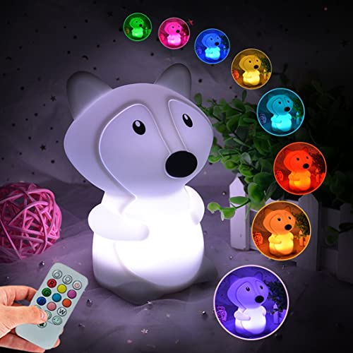 Glinrui Fuchs Nachtlicht Kind, Silikon Mädchen Jungen Nachtlampe, Baby-Schlafzimmerbeleuchtung Dekompressionslicht - einstellbare Helligkeit und Farbe/Zeiteinstellung -Mittel（Lichtstrom 30,8 Lumen） von Glinrui