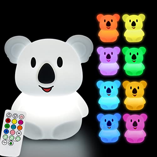 Glinrui Große Koala Nachtlicht, Nachttischlampe Schlafzimmerlicht Lampe Kinder, Baby Kinderzimmer Lampe, Augenpflege, einstellbare Helligkeit und Farbe, Zeiteinstellung - Groß （Lumen flux 30,8 lm） von Glinrui