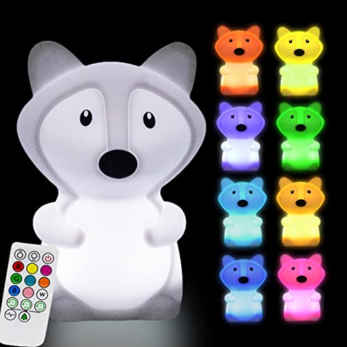 Große Fuchs Nachtlicht für kinder, Glinrui Silikon Nachttischlampe, Dekorative Lampen Baby Kinderzimmer Lampe, Augenpflege/einstellbare Helligkeit & Farbe/Zeiteinstellung-Groß（Lichtstrom 30,8 Lumen） von Glinrui