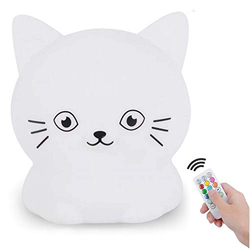 Glinrui Katze Nachtlicht für Kinder, Silikon Nachtlampe, 9 Farben Baby Schlaf Licht Nachttischlampe für Kleinkinder/Jungen/Mädchen/Schüler/Schlafzimmer/Badezimmer - Mittel（Lichtstrom 30,8 Lumen） von Glinrui