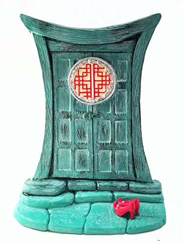Miniatur-Zen-Fee Tür für Miniatur-Gartenfeen und GNOME - Schöne türkis asiatischen Stil Zen-Fee Miniatur-Tür mit abnehmbaren roten Fee-Schuhe von GlitZGlam