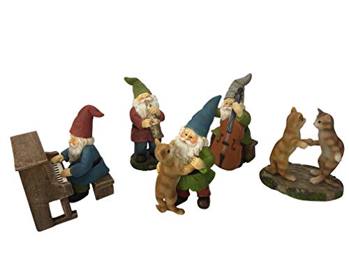 GlitZGlam Happy Miniatur Zwerge und Katzen tanzende Feier! - 6-teiliges musikalisches Gartenzwerg-Set für den Miniatur-Feengarten von GlitZGlam