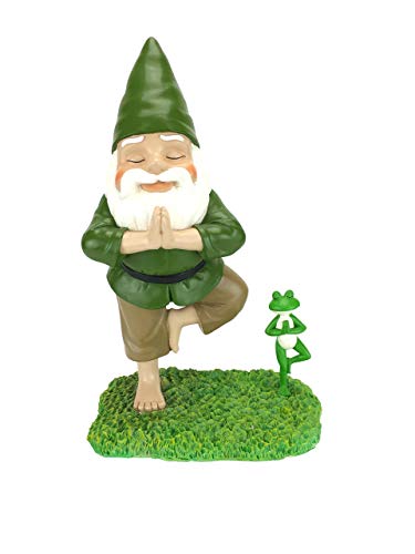 GlitZGlam Zen-Zwerg und Zen-Frosch - Baumpose - Ruhe und Frieden für Ihren Feengarten und Ihre Gartenzwerge 27,94 cm große Miniaturzwergenfigur von GlitZGlam