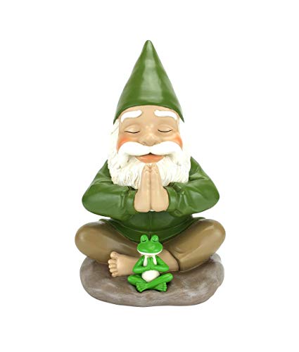 GlitZGlam Zen-Zwerg und Zen-Frosch - Namaste - Ruhe und Frieden für Ihren Feengarten und Ihre Gartenzwerge 23,495 cm große Miniaturzwergenfigur von GlitZGlam