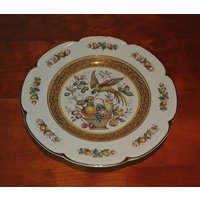 Vintage Ascot Service Weiße Keramik Servierplatte Von Wood & Sons England - Vogel Obst Motiv Design W. Original Ladegerät von GlitterKittyVintage