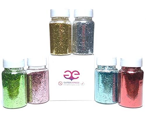 Glitterexpress Glitzer, für Haustiere, Rosa, Grün, Silber, Gold, Blau, Rot, 60 g, 6 Stück von Glitterexpress