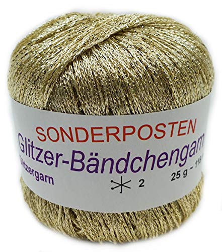 Glitzer-Bändchengarn in der Farbe Hellgold - 5 x 25 Gramm Knäuel von Glitzergarn