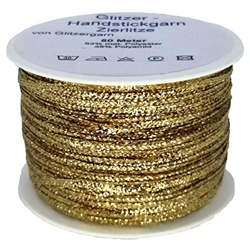 Glitzer-Handstickgarn (Zierlitze) auf 50 Meter Spulen in der Farbe Gold von Glitzergarn