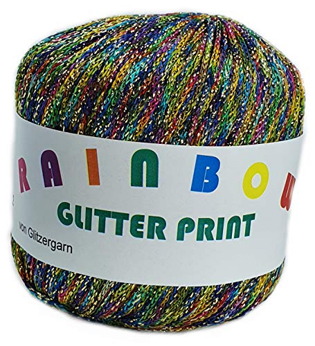 Rainbow Glitter Print auf 25 Gramm Knäuel (Sommerblumen mit Glitzer Gold) von Glitzergarn