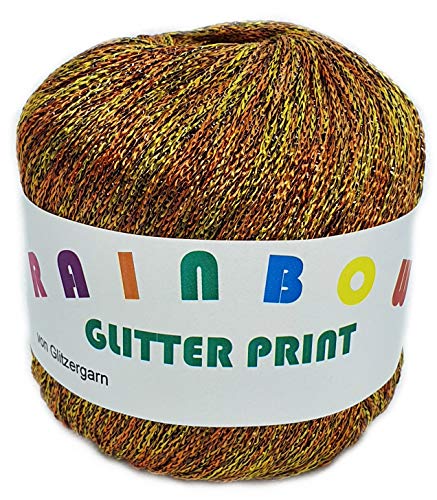 Rainbow Glitter Print auf 25 Gramm Knäuel (Sonnenaufgang mit Glitzer Dunkelbraun) von Glitzergarn