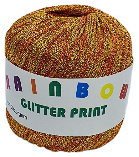 Rainbow Glitter Print auf 25 Gramm Knäuel (Sonnenaufgang mit Glitzer Gold) von Glitzergarn