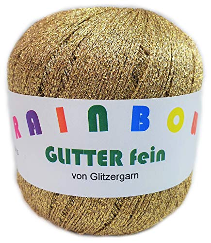 Rainbow Glitter fein - feines Glitzer-Bändchengarn auf 25 Gramm Knäuel (Gold) von Glitzergarn