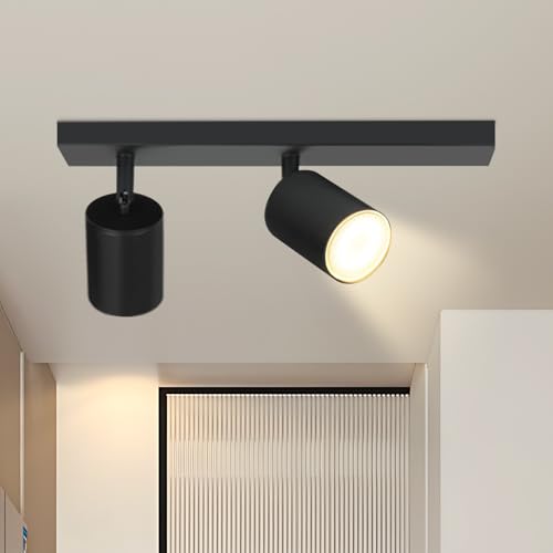 Glitzerlife Deckenstrahler Schwarz 2 Flammig Flurlampe - Deckenlampe Modern Deckenleuchte GU10 Deckenspot Schwenkbar 350° MAX.25W Wandstrahler Küche Schlafzimmer (Ohne Leuchtmittel) von Glitzerlife