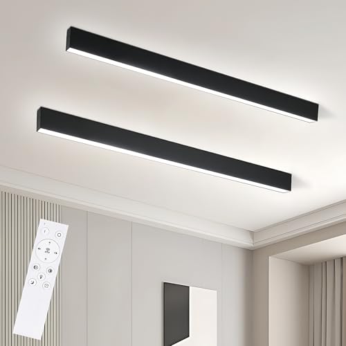 Glitzerlife Deckenlampe LED Deckenleuchte Schwarz - 2ER 25W Wohnzimmerlampe Küche Deckenbeleuchtung Lang 80CM Schlafzimmerlampe Panel Dimmbar mit Fernbedienung Modern für Schlafzimmer Flur Büro Glitzerlife Deckenlampe LED Deckenleuchte Schwarz - 2ER 25W Wohnzimmerlampe Küche Deckenbeleuchtung Lang 80CM Schlafzimmerlampe Panel Dimmbar mit Fernbedienung Modern für Schlafzimmer Flur Büro von Glitzerlife