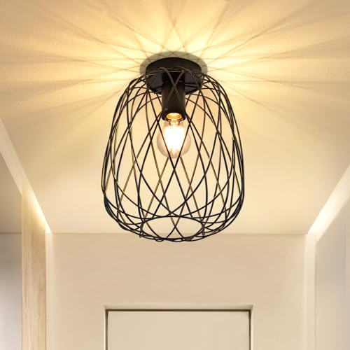 Glitzerlife Deckenlampe Schwarz Flurlampe Vintage - Deckenleuchte Industrial Retro E27 1 Flammig Lampe Decke Runde 25CM Lampenschirm Metall Korride Wohnzimmer Küche Schlafzimmer von Glitzerlife