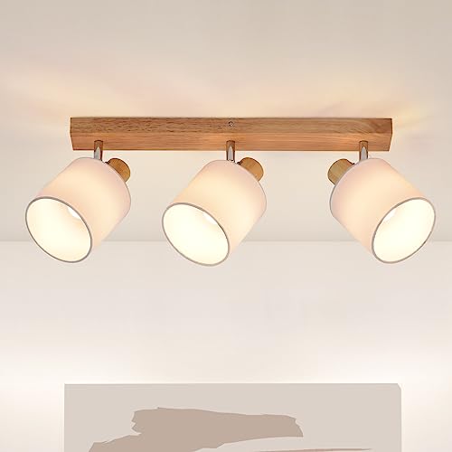 Glitzerlife Deckenleuchte 3 Flammig Deckenlampe Flur - Deckenstrahler Modern Holz Deckenspot Wandstrahler Schwenkbar 350° E14 MAX.25W lampe für Wohnzimmer Schlafzimmer Küche (ohne Leuchtmittel) von Glitzerlife