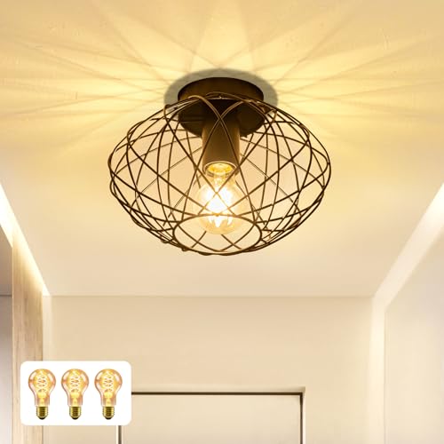 Glitzerlife Deckenleuchte Flurlampe Vintage Schwarz - Deckenlampe Retro Industrial 1×4W E27 Warmweiß 1 Flammig Ø 25cm Metall Lampenschirm Runde Küchenlampe Decke Korride Wohnzimmer Schlafzimmer Glitzerlife Deckenleuchte Flurlampe Vintage Schwarz - Deckenlampe Retro Industrial 1×4W E27 Warmweiß 1 Flammig Ø 25cm Metall Lampenschirm Runde Küchenlampe Decke Korride Wohnzimmer Schlafzimmer von Glitzerlife