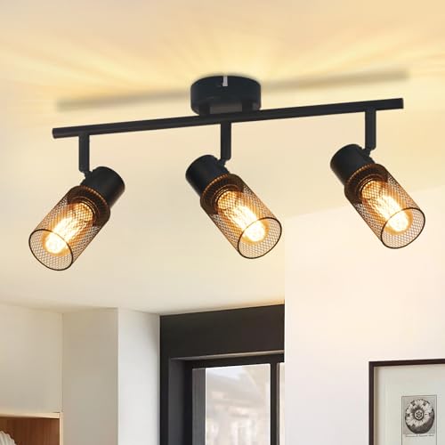 Glitzerlife Deckenleuchte Schwarz 3 Flammig Deckenstrahler - Deckenlampe Vintage E27 Schwenkbar 330°Spotleuchte Metall Schirm für Wohnzimmer Schlafzimmer Küche Kinderzimmer Max.25W Ohne Leuchtmittel Glitzerlife Deckenleuchte Schwarz 3 Flammig Deckenstrahler - Deckenlampe Vintage E27 Schwenkbar 330°Spotleuchte Metall Schirm für Wohnzimmer Schlafzimmer Küche Kinderzimmer Max.25W Ohne Leuchtmittel von Glitzerlife