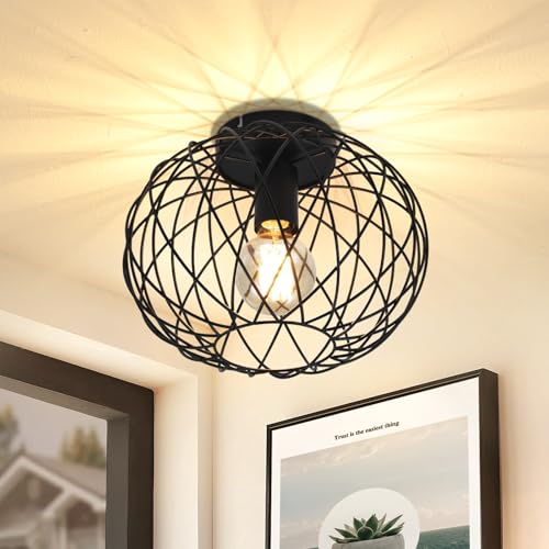Glitzerlife Deckenlampe Schwarz Deckenleuchte Wohnzimmer - Flurlampe Vintage E27 Retro Rund 30CM Metall Lampenschirm Industrial für Gang Korride Schlafzimmer Küche (Ohne Leuchtmittel Max.40W) von Glitzerlife