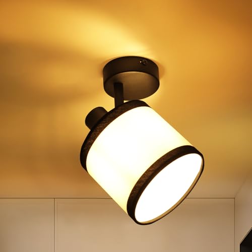 Glitzerlife Deckenstrahler 1 Flammig Flurlampe Schwarz - Deckenlampe Stoff E14 Deckenleuchte Schwenkbar Vintage Retro für Küche Schlafzimmer Kinderzimmer (Ohne Leuchtmittel) von Glitzerlife