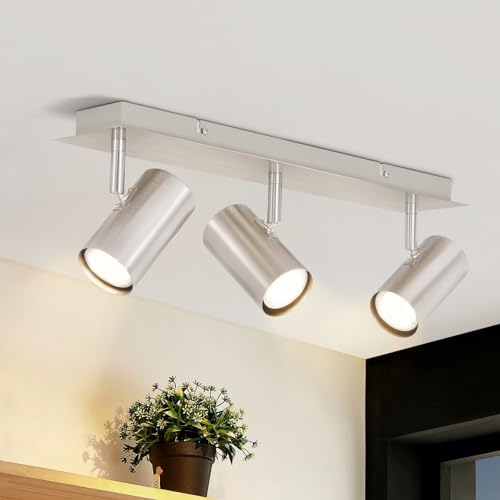 Glitzerlife Deckenstrahler 3 Flammig Flurlampe Nickel - Deckenleuchte LED GU10 Deckenspots Modern Schlafzimmerlampe Schwenkbar Wandstrahler für Korridor Schlafzimmer Küche Flur Arbeitszimmer Hotel Glitzerlife Deckenstrahler 3 Flammig Flurlampe Nickel - Deckenleuchte LED GU10 Deckenspots Modern Schlafzimmerlampe Schwenkbar Wandstrahler für Korridor Schlafzimmer Küche Flur Arbeitszimmer Hotel von Glitzerlife
