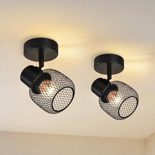 Glitzerlife Deckenstrahler Schwarz 1 Flammig 2er - Deckenleuchte Vintage Deckenlampe Metall Flurlampe Schwenkbar 330°Strahler E27 Innen für Küche flur Kinderzimmer Wohnzimmer Schlafzimmer Max.40W von Glitzerlife