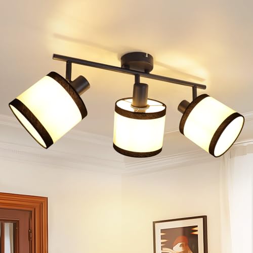 Glitzerlife Deckenstrahler Schwarz Deckenlampe 3 Flammig - Deckenspots E14 Deckenleuchte Stoff Schwenkbar 350° Küchelampe Vintage für Schlafzimmer Flur Wohnzimmer (Ohne Leuchtmittel) von Glitzerlife