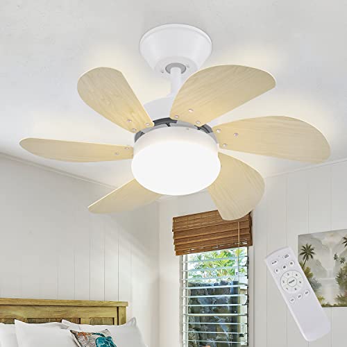 Glitzerlife Deckenventilator Mit Beleuchtung und Fernbedienung Leise - Deckenlampe 6 Flügeln Ø75 cm Ventilator Timing Deckenleuchte Einzelleuchte Fan Sommer-/Winter Schlafzimmer Esszimmer/Holzfarbe von Glitzerlife