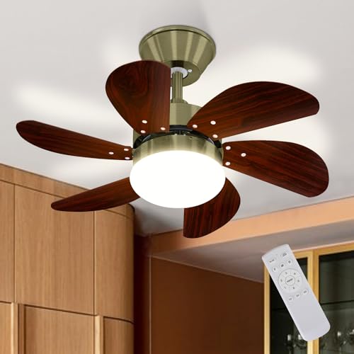 Glitzerlife Deckenventilator Mit Beleuchtung und Fernbedienung Leise - Deckenlampe Ø75 cm 6 Flügeln Ventilator mit Einzelleuchte Deckenleuchte Fan Sommer-/Winter für Schlafzimmer Wohnzimmer/Warnuss von Glitzerlife