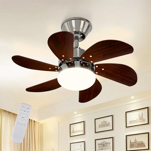 Glitzerlife Deckenventilator Mit Beleuchtung und Fernbedienung Leise - Deckenlampe Wohnzimmer 6 Flügeln Ø75 cm Ventilator Timing Deckenleuchte Fan Sommer-/Winter für Schlafzimmer Küche Esszimmer/Chrom von Glitzerlife