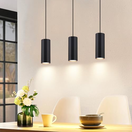 Glitzerlife Hängelampe 3 Flammig Esstisch Schwarz - Pendelleuchte GU10 Retro Industrial Esszimmerlampe Hängend Metall Hangeleuchte für Küche Schlafzimmer Esszimmer Wohnzimmer von Glitzerlife