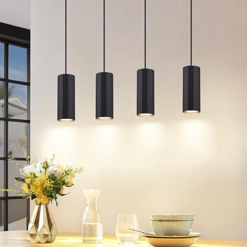 Glitzerlife Hängelampe Esstisch Schwarz 4 Flammig - Pendelleuchte GU10 Wohnzimmer Industrial Esszimmerlampe Hängend Metall Modern Hängeleuchte für Innen Küche Schlafzimmer von Glitzerlife