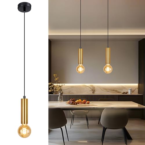Glitzerlife Hängeleuchte Esstisch 1 Flammig Pendelleuchte - 2ER Hängelampe E27 Schwarz Gold Bettlampe Nachttisch Esszimmerlampe Hängend Modern Küchenlampe Metall für Schlafzimmer Flur von Glitzerlife