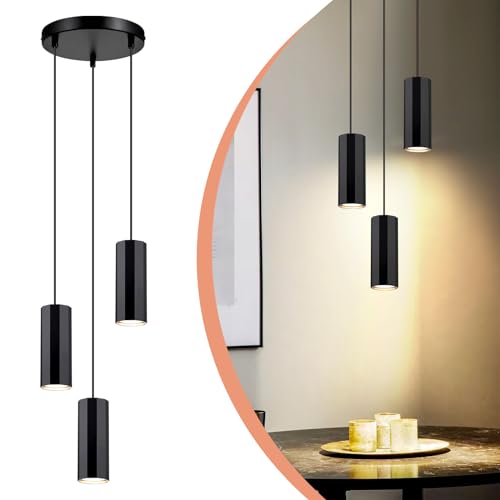 Glitzerlife Hängeleuchte Esstisch Schwarz 3 Flammig - Hängelampe GU10 Pendelleuchte Vintage Esszimmerlampe Hänged Metall pendellamp Industrial für Innen Esszimmer Küche Schlafzimmer von Glitzerlife