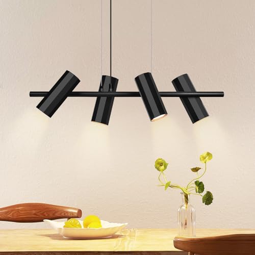 Glitzerlife Hängeleuchte Esstisch Schwarz 4 Flammig - Hängelampe GU10 Wohnzimmer Modern Pendelleuchte Industrial Esszimmerlampe Hängend Metall für Innen Küche Schlafzimmer von Glitzerlife