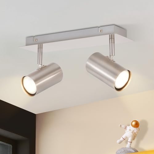 Glitzerlife LED Deckenleuchte 2 Flammig GU10 - Deckenstrahler Schwenkbar 330° Nickel Flur Deckenlampe Innen Modern Deckenspots Wandstrahler für Küche Schlafzimmer Wohnzimmer Ohne Leuchtmittel von Glitzerlife