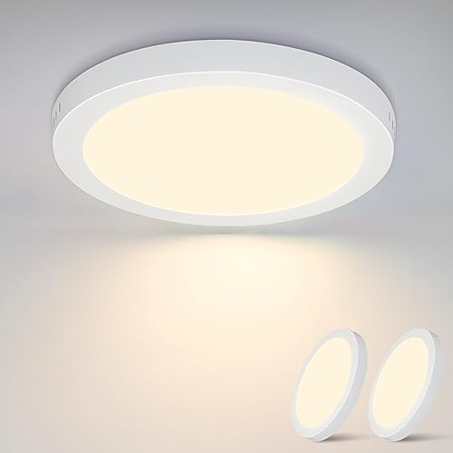 Glitzerlife LED Deckenleuchte Rund Flach - 2 Stück Modern Weiß Deckenlampe Flurlampe Warmweiß 3000K 18W IP44 Wasserfest für Küche Büro Wohnzimmer Badezimmer Kinderzimmer Schlafzimmer Ø23CM von Glitzerlife