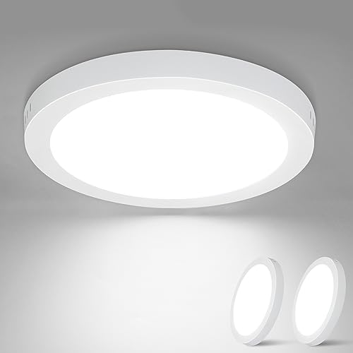 Glitzerlife LED Deckenleuchte Rund Flach Deckenlampe – 2 Stück Modern Weiß Flurlampe Kaltweiß 5000K 18W IP44 Wasserfest für Küche Büro Wohnzimmer Badezimmer Kinderzimmer Esszimmer Ø23CM von Glitzerlife