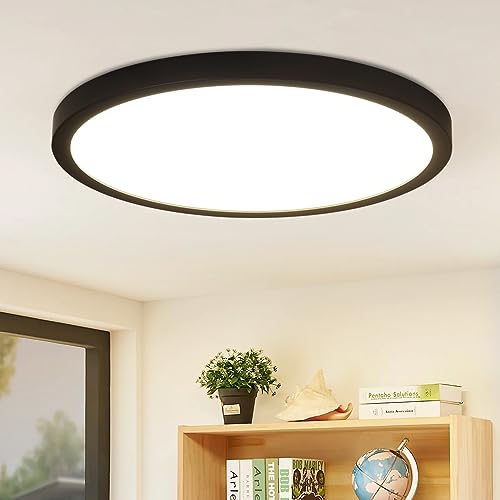 Glitzerlife LED Deckenleuchte Rund Schwarz - 24W Deckenlampe Modern LED Badlampe Neutralweiß 4000K IP44 Ultra Dünn Ø 23 CM Wasserfest für Küche Büro Wohnzimmer Badezimmer Kinderzimmer von Glitzerlife