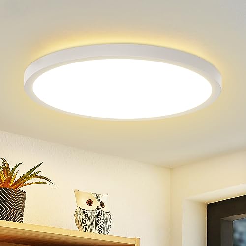 Glitzerlife LED Deckenleuchte Flach Weiß - 24W Modern Badezimmerlampe 3000K Deckenlampe Rund 23CM IP44 Warmweiß Badlampe für Flur Balkon Badezimmer Küche Wohnzimmer von Glitzerlife