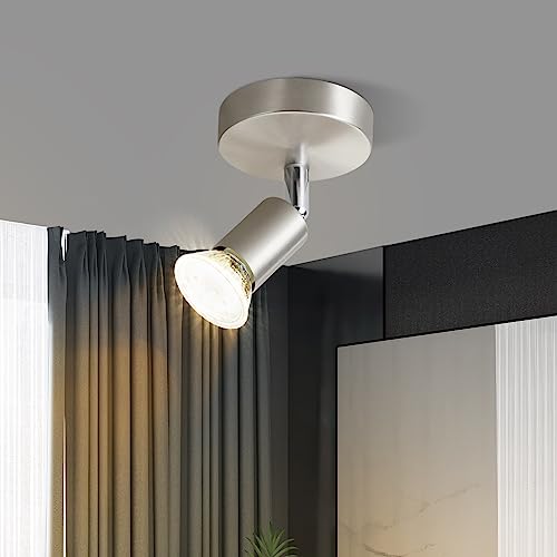 Glitzerlife LED Deckenstrahler 1 Flammig Wand - Deckenleuchte Modern Deckenlampe GU10 Deckenspot Schwenkbar 330°Drehbar Wandstrahler Spot Edelstahl Decke Wohnzimmer Schlafzimmer Ohne Leuchtmittel von Glitzerlife