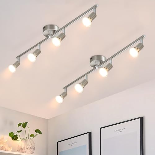 Glitzerlife LED Deckenstrahler 4 Flammig Deckenleuchte - 2ER Deckenlampe GU10 Deckenspot Schwenkbar 330°Drehbar Modern Spot Strahler Lampe Edelstahl Decke Wohnzimmer Schlafzimmer Innen von Glitzerlife