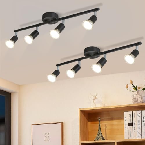 Glitzerlife LED Deckenstrahler 4 Flammig Schwarz - 2ER Deckenleuchte Modern Deckenlampe GU10 Deckenspot Schwenkbar 330°Drehbar Spot Strahler Decke Wohnzimmer Schlafzimmer Küche Flur von Glitzerlife