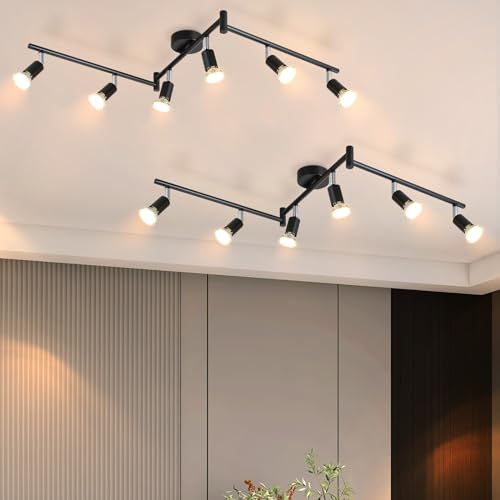 Glitzerlife LED Deckenstrahler 6 Flammig Deckenleuchte - 2ER Deckenlampe GU10 Schwarz Modern Deckenspot Schwenkbar 330°Drehbar Küchelampe Spot Strahler Decke Wohnzimmer Schlafzimmer von Glitzerlife