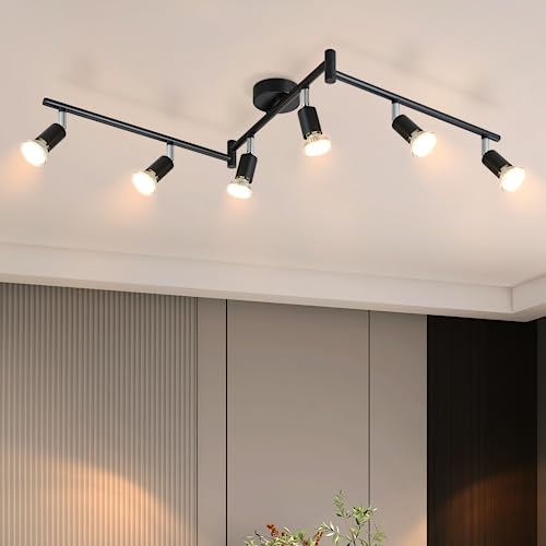 Glitzerlife LED Deckenstrahler 6 Flammig Wohnzimmer - Schwarz Deckenleuchte Modern Deckenlampe GU10 Deckenspot Schwenkbar 330°Drehbar Küchelampe Spot Strahler Decke Schlafzimmer Ohne Leuchtmittel von Glitzerlife