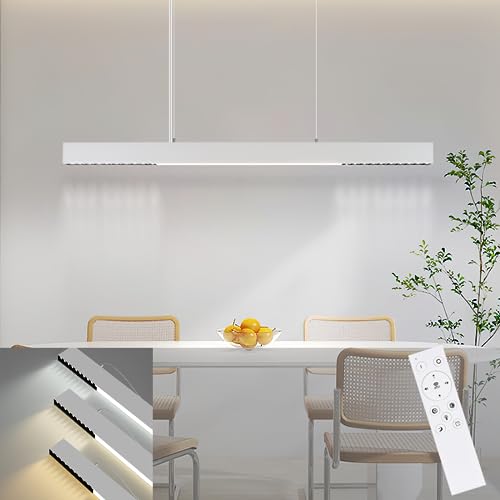 Glitzerlife LED Pendelleuchte Esstisch Hängelampe Dimmbar - 32W Modern Hängeleuchte 107CM Höhenverstellbar mit Fernbedienung Esstischlampe Hängend Lang Linear Design für Esszimmer Wohnzimmer Büro von Glitzerlife