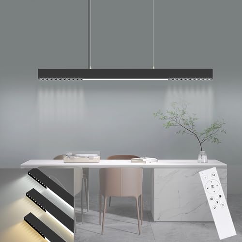 Glitzerlife LED Pendelleuchte Esstisch Hängelampe Dimmbar - 32W Schwarz Modern Esstischlampe Hängend 107CM Höhenverstellbar mit Fernbedienung Hängeleuchte Lang Linear für Esszimmer Büro Wohnzimmer von Glitzerlife