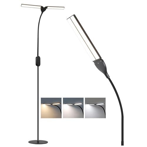 Glitzerlife LED Stehlampe Dimmbar Leselampe - 158CM Schwarz Wohnzimmer Stehleuchte Modern Touch Standleuchte 9W mit Timer & Memory Funktion Standlampe für Schlafzimmer Büro von Glitzerlife